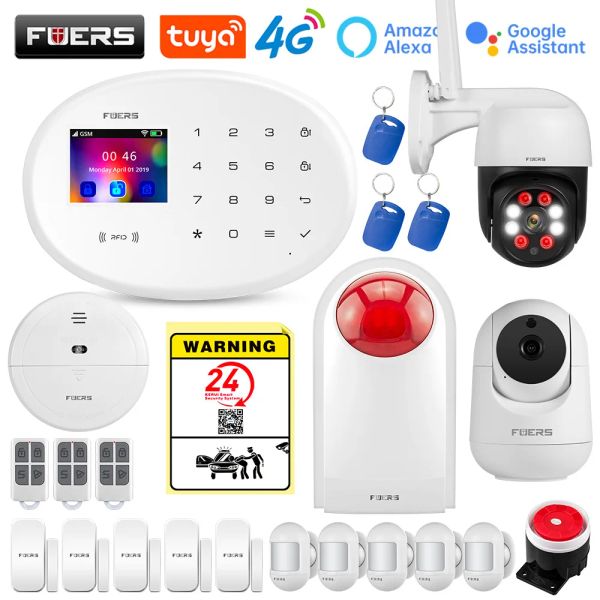 Kits FUERS W204 4G GSM WiFi Tuya Sistema de alarma para el hogar Smart Kit Wireless Alarmas Sistema de seguridad Cámara IP impermeable Sensor antipeta