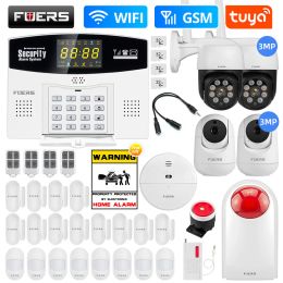 Kits FUERS W210 TUYA Sistema de alarma inteligente Kit Wifi GSM Alarma Alarma inteligente Sistema de alarma para el hogar Color LCD SEGURIDAD SEGURIDAD 3MP IP Cámara