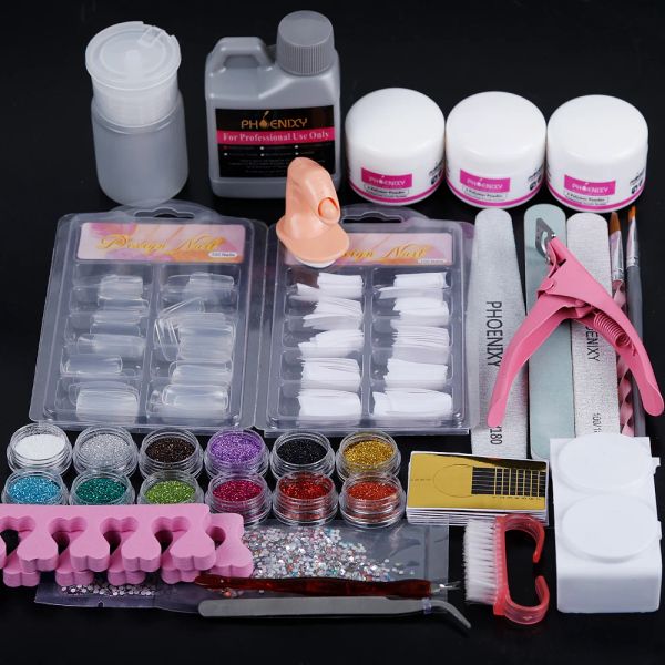 Kits kit d'ongles en acrylique complet en acrylique en poudre en poudre de manucure accessoires à paille