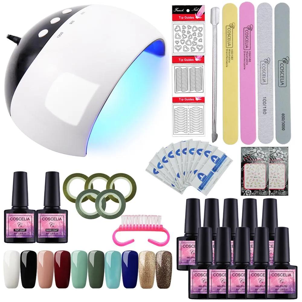 Kits Full Manicure Set med 24/36W lampgel nagellackförlängningssats för gellack akryl nagelpaket manikyr konstverktyg set