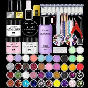 Kits volledige nagelmanicure set pro acryl kit met boor Franse acryl vloeibare nagelglijm glitter poeder nagel tips nail art tool kit