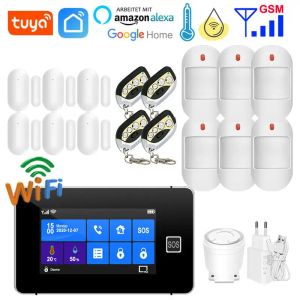 Kits G90B Touch Toetsenbord SOS Tuya WiFi GSM Alarm System Smart Home Security 433MHz draadloze sensor Temperatuurvochtigheid Display