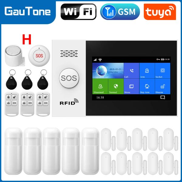 Kits Gautone 4.3 pulgadas Sistema de alarma de seguridad WiFi GSM para protección inalámbrica inalámbrica Kit Tuya Smart App Control PG107