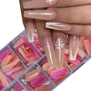 Kits de puntas de uñas de Gel X, Color Base, ataúd esculpido, uñas largas, cubierta completa, extensión de puntas falsas, sistema de diseños acrílicos