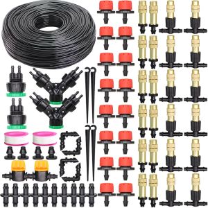 Kits de invernadero, sistema de riego por goteo de latón, sistema de riego automático de 1/4 pulgadas, atomizador de gotero ajustable para césped y flores de agua automática para jardín