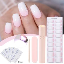 Kits Harunouta 20Strips Semicured Gel Nail Wraps Stickers Set met 3Wmini UV Lamp Manicure Kit Langdurige UV -gel nagelstickers Design