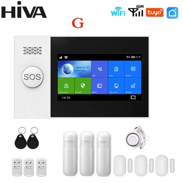 Kits Hiva Système d'alarme simplement sûr pour l'appartement à domicile GSM WiFi Smart Famber Security DIY Kit avec porte et capteur PIR