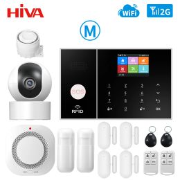 Kits Hiva Tuya Safety GSM WiFi Alarm System voor Home Business Security Alarm Warehouse Draadloos werk met Alexa Door Sensor