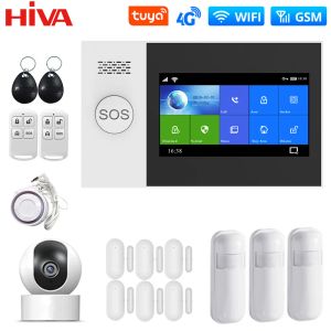 Kits HIVI 4G WiFi GSM Alarm System for Home Security with IP Camera PIR Sensor Tuya Smart Life Control Soporte Google Alexa PG107