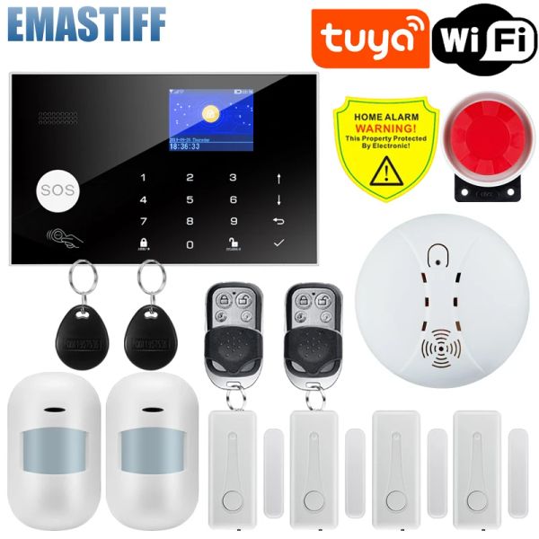 Kits SEGURO DE ALMA DE ALMA DE ALMAJE WIFI GSM CONTROL REMOTO CONTROL REMOTO AUTODIAL 433MHz Detectores IOS Android Tuya App Control