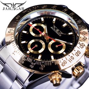 Kits Jaragar Mente Automatic Self Wind Mechanical Watch Golden Cozel Date en acier inoxydable Sport Business Watchs Horloge Relogio