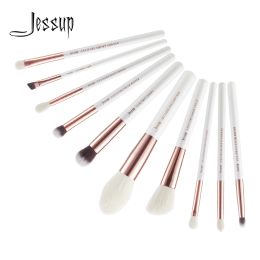 Kits jessup cepillos 10pcs kit de maquillaje profesional kit de perla blanca/oro rosa arco de maquillaje natural defensor t223