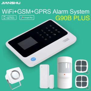 Kits Jianshu GSM -alarmsysteem Ondersteuning iOS Android App Control Draadloos Home Security Alarm System GSG90B plus WiFi -alarmsysteem