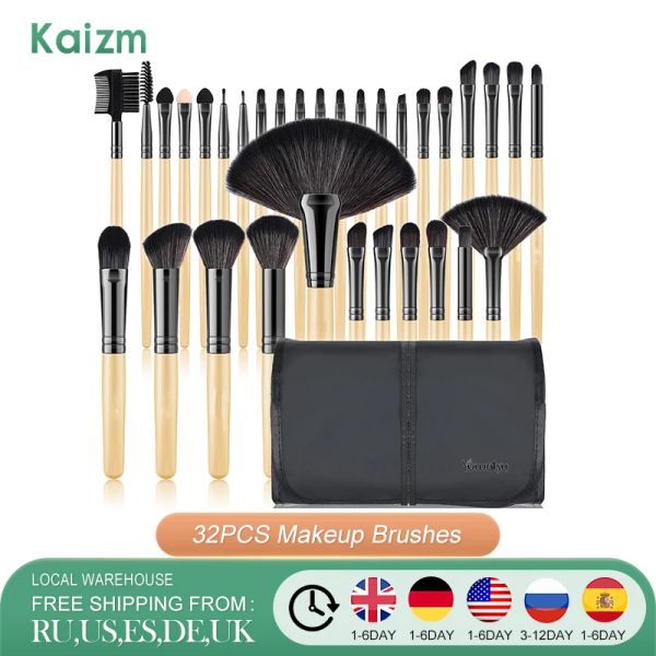 Kits Kaizm Cepillos de maquillaje 32pcs Cosméticos Instrumentos de maquillaje Sombra de ojos Cada en polvo Herramientas de maquillaje femenino kits