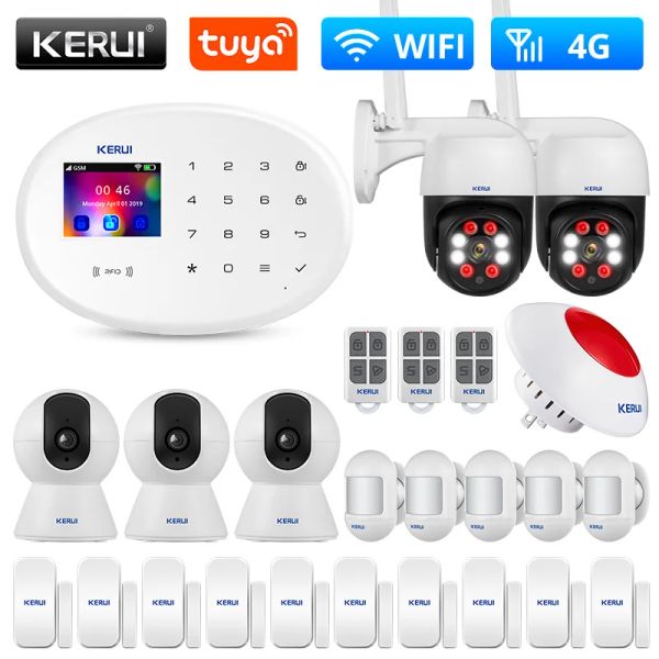 Kits de sistema de alarma KERUI 4G GSM WIFI Tuya alarma de casa inteligente funciona con Alexa Google Assistant cámara de seguridad Sensor de puerta sirena