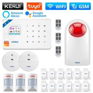 Kits Kerui Centrale eenheid W181 Alarmpaneel WiFi GSM Security Alarm System Kit Tuya Smart App Control Pet Immunized Motion Sensor