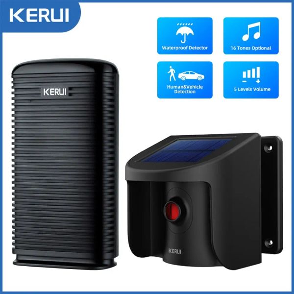 Kits Kerui System de alarma de entrada con detector de sensor PIR de motor solar impermeable para la alarma de seguridad antirrobo de bienvenida al aire libre