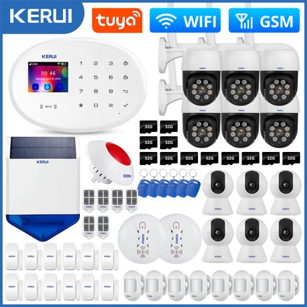 Kits Kerui Tuya Smart 4G GSM WiFi Home Alarm System Kit Système de sécurité d'alarme sans fil Contrôle de la caméra Alexa Google PIR Sensor Siren