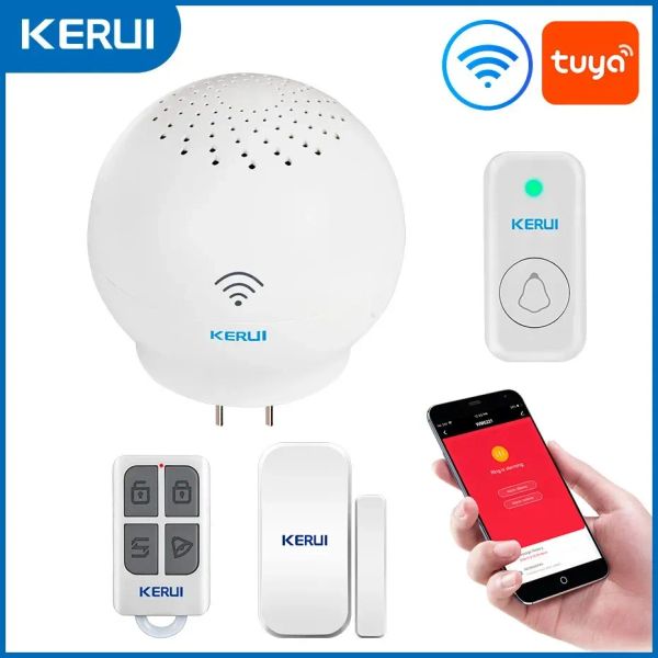 Kits Kerui Tuya WiFi Alarm System Smart Doorbell 52 Ring Tones Door Bell Smart Life App Control 100 mètres Range sans fil Home Alarsm