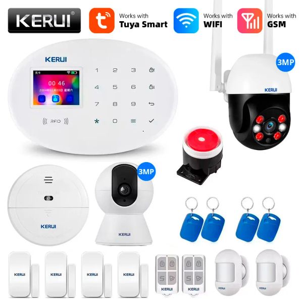 Kits kerui tuya wifi gsm sistema de alarma Smart Home Security Buglar Rfid App Wireless Motion Sensor Detector IP Camera de IP Alexa