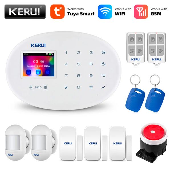 Kits Kerui Tuya Wifi GSM Sistema de alarma Smart Home Security Buglar RFID Detector de sensor de movimiento inalámbrico Cámara IP Sistema de alarma