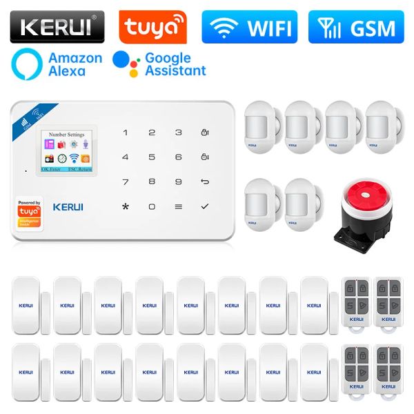 Kits Kerui W181 Alarme Smart Home Kit WiFi Système d'alarme GSM Tuya Smart Support Alexa Motion Sensor Detector Wired Siren