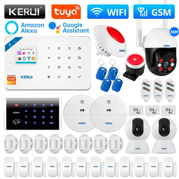 Kits Kerui W181 Système d'alarme pour la maison WiFi GSM Support d'alarme Alexa Tuya Smart Motion Capteur de porte Détecteur de capteur SIREN RFID