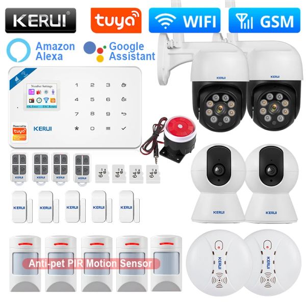 Kits KERUI W181 système d'alarme Kit maison WIFI GSM Tuya Support intelligent Alexa capteur de mouvement antipet capteur de porte 120DB sirène caméra IP
