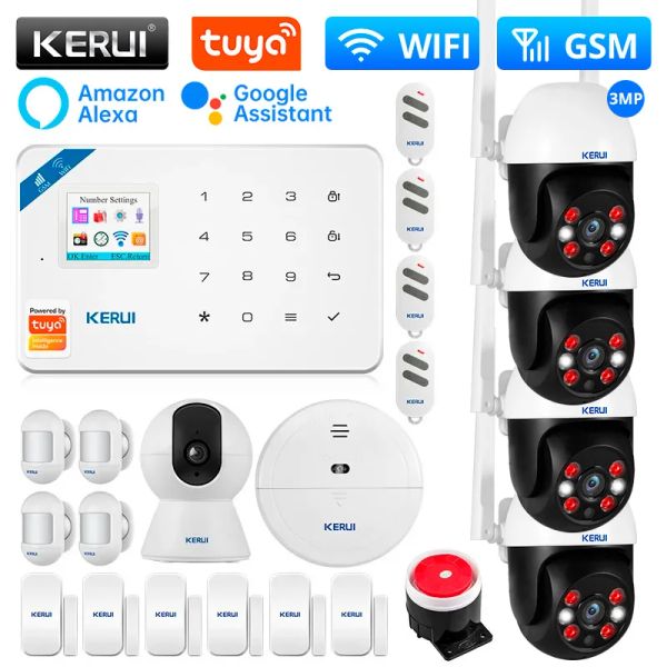 Kits Kerui W181 Système d'alarme WiFi GSM Alarme pour le support à domicile Alexa Tuya Smart Motion Capteur de porte Senteur Senren Security