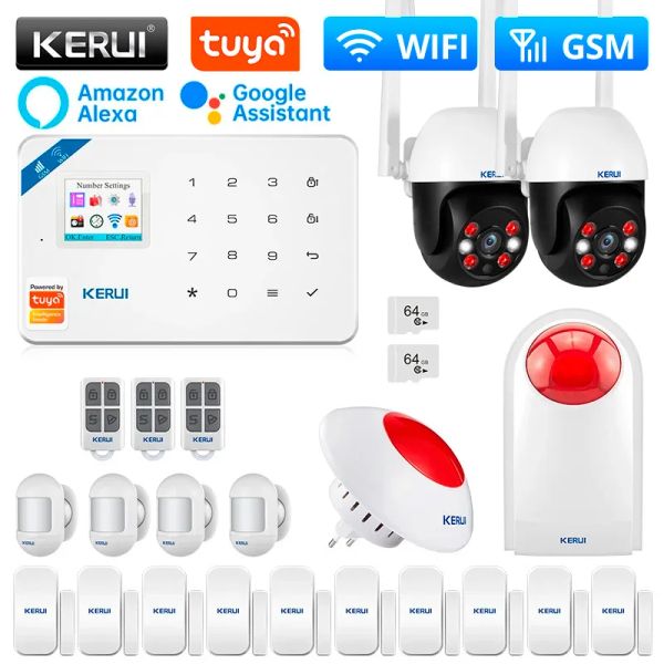 Kits Kerui W181 Sistema de alarma WiFi GSM Alarma Home Tuya Smart Smart Wireless Puerta/Sensor de ventana Soporte de ladrones Alexagoogle Aplicación Control