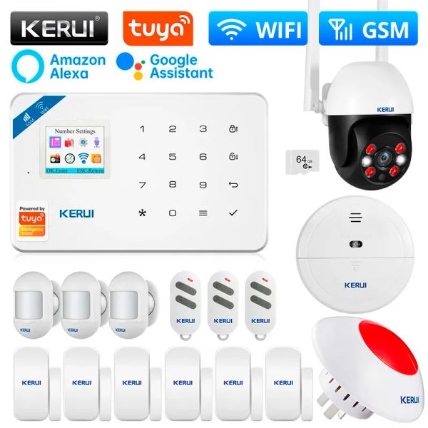 Kits Kerui W181 Système d'alarme domestique Wifi WiFi GSM ALARME ALEXA TUYA Smart Motion Capteur Détecteur de porte solaire Sirène IP Camerie