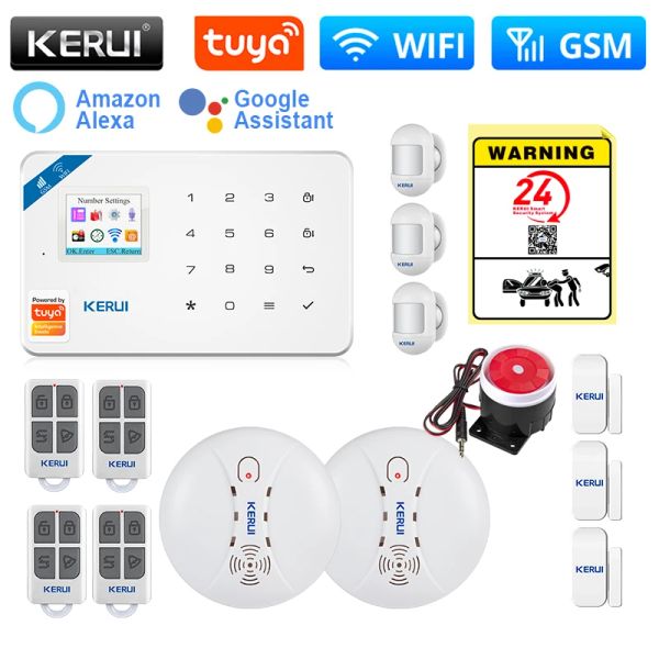 Kits kerui W181 Alarmas de seguridad del hogar Wifi Soporte de alarma GSM Alexa Google Home Tuya Smart Motion Sensor Detector Sensor de la puerta Sensor