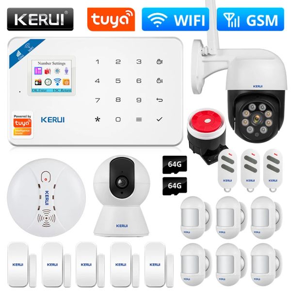 Kits KERUI W181 Tuya système d'alarme intelligent WIFI GSM sans fil prise en charge d'alarme à domicile Alexa capteur de mouvement fenêtre capteur de porte caméra IP