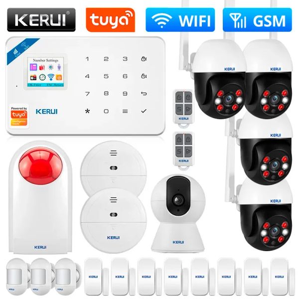 Kits Kerui W181 Tuya Smart Wifi GSM Security Alarm System funciona con Alexa Home Motion Detector Sensor de ventana de la ventana IP Cámara