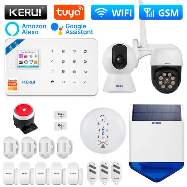 Kits kerui W181 Wifi GSM Alarma Smart Home Kit Sistema de alarma Tuya Soporte inteligente Alexa Animal Motion Sensor Detector Wireless Siren