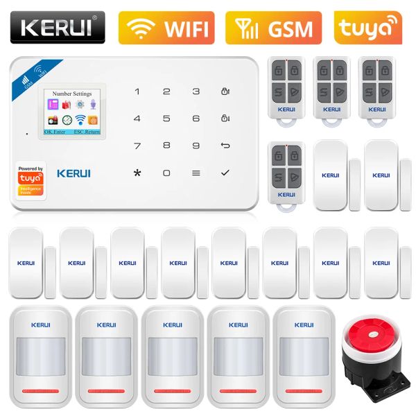 Kits Kerui W181 WiFi GSM Home Security Tuya Smart Alarm System Contrôle de l'application Capteur de porte sans fil PIR DÉTECTORE DE MOTION DÉTECTOR