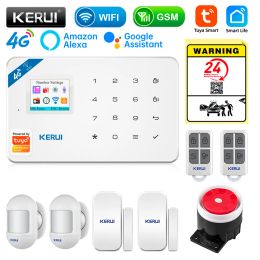 Kits Kerui W184 4G/WiFi Security Alarm Kit Tuya Smart App Home Draadloze apparaten met bewegingssensorvenster/deursensor Sinre