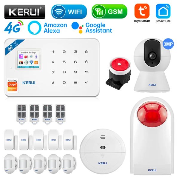 Kits Kerui W184 GSM 4G WiFi Security Protection Tuya Aplicación Alarmas de inicio inteligente Sistema de alarma de seguridad anti lo paquete de inicio 6 Idiomas