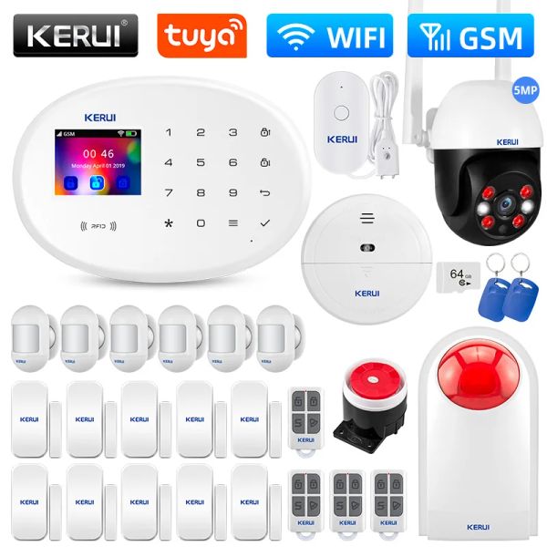 Kits kerui W202 Tuya Wifi Sistema de alarma GSM Smart Home Security Kit RFID Aplicación Control remoto Detector de sensores de movimiento inalámbrico