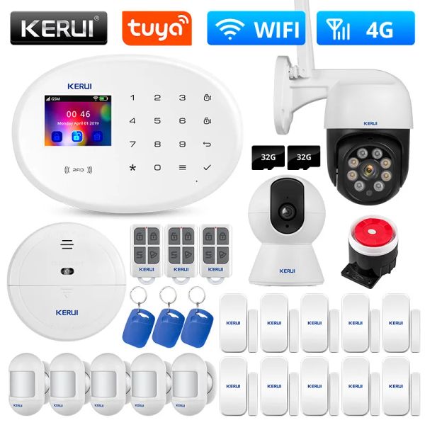 Kits Kerui W204 4G GSM WiFi Tuya Sistema de alarma para el hogar Smart Kit de alarma inalámbrica Sistema de seguridad IP Control de cámara Autodial Sensor de sirena