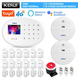 Kits Kerui W204 Système d'alarme 4G WiFi GSM Tuya Smart Wireless Home Alarm Support Alexa Motion Capteur de capteur de porte Sirène