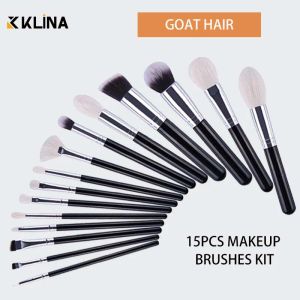 Kits klina 15pcs chèvre maquillage des cheveux brosses de set kit cadeau pour femmes professionnelles de maquillage naturel