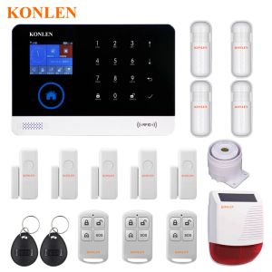 Kits Konlen House Security GSM WiFi Alarm System Kits Strobe sans fil Sirène Solar Horn Smoke Detector RFID Remote Control RIR Capteur