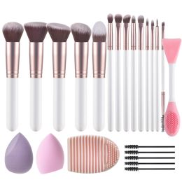 Kits Kosmetyki 14 Brushes de maquillage professionnel blanc Premium White avec poignées en bois + éponge de maquillage + kit de kit de maquillage de sacs de rangement