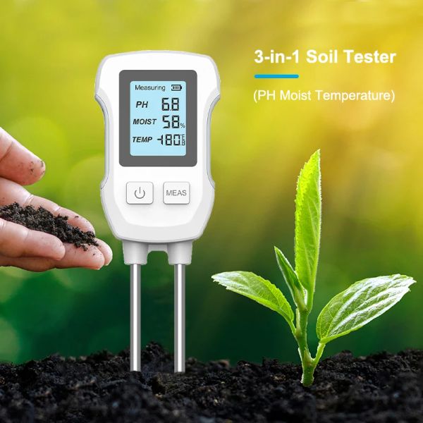 Kits Pantalla LCD Probador de suelo Temperatura/Humedad/PH 3 en 1 Detector de suelo de alta precisión Medidores de humedad para jardinería, plantas en macetas