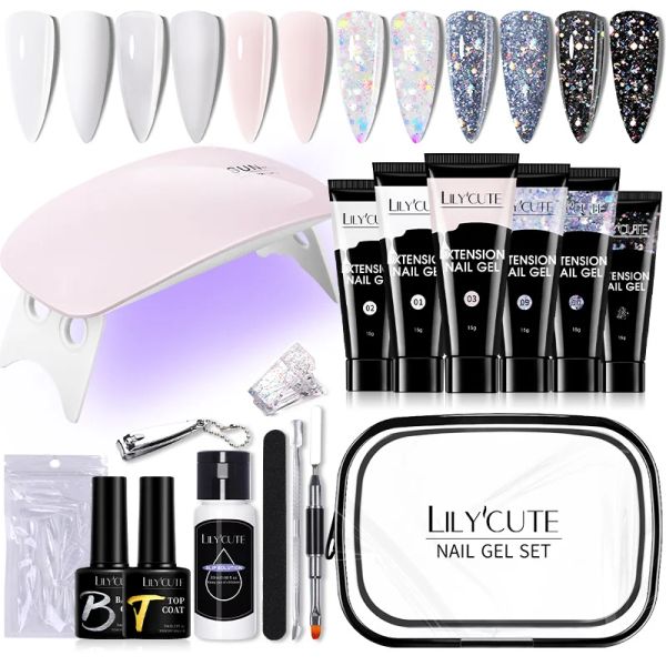 Kits Ensemble de manucure Lilycute pour 15 ml de vernis à ongles en gel avec lampe à paillettes semi-permanentes