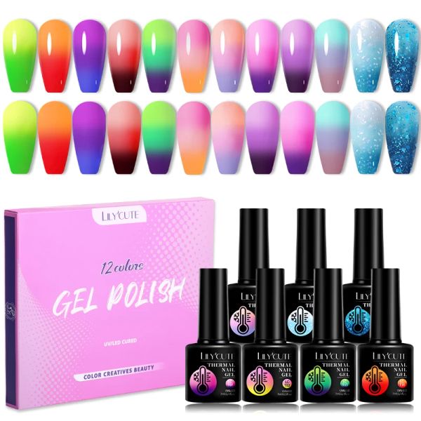 Kits Lilycute Thermal Gel Rustroug Set Couverture complète Couverture de la température Magnifique Changement de couleur pour la manucure Longueur de vernis de gel durable