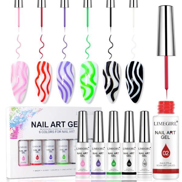 Kits kit de gel de gel polonais limegirl nail art 6 couleurs pour les ongles de peinture UV / LED dessinant le bricolage de la peinture de bricolage en vernis