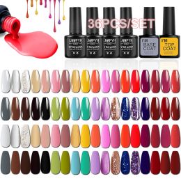 Kits lnwpyh gel esmalte de uñas 36 colores semi permanente led gel barniz de gel juego de manicura remojo de lacas de uñas capa base capa