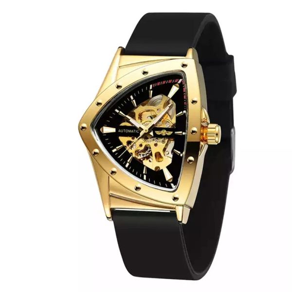 Kits Luxury automático mecánico reloj negro triángulo de oro steampunk hombres esqueleto dial relojes macho reloj hombre relogio masculino